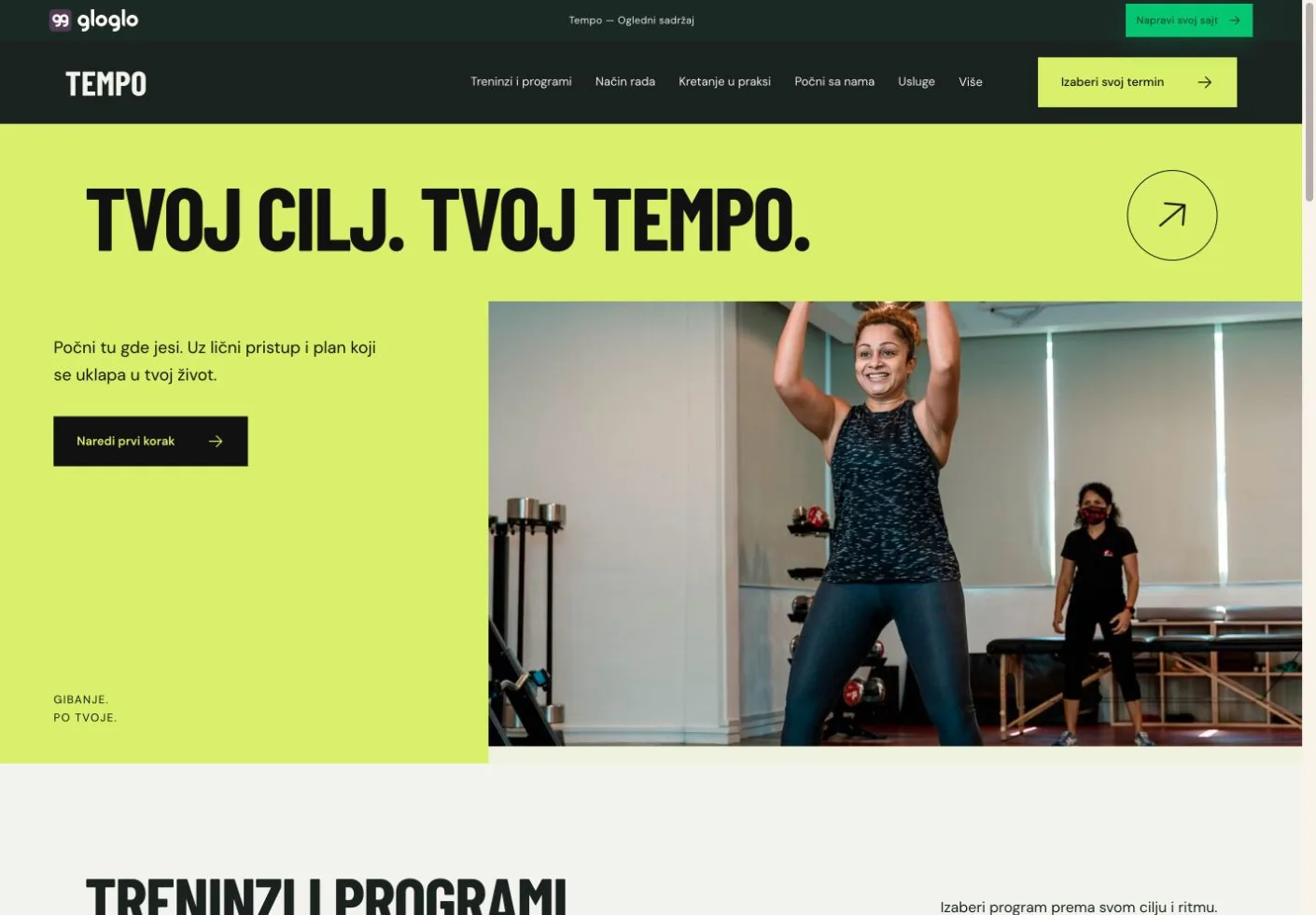 Pregled šablona Tempo za personalni treneri